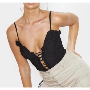 NWT PLT Black Ruched Lace-Up Corset Top - Size 2